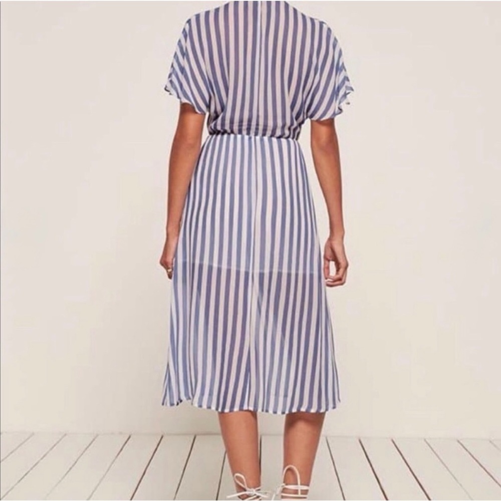 Reformation Blue and White Striped V-Neck Midi Dress - Picture 3 of 6